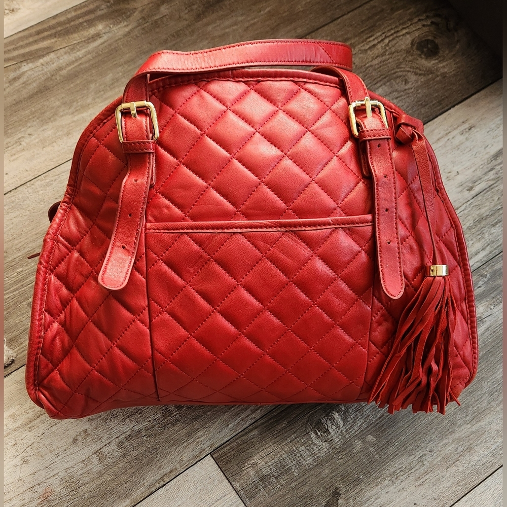 genuine leather isaac mizrahi purse red zulily quilted tote - Picture 2 of 9